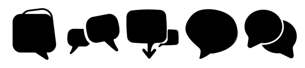 Diverse Vector Speech Bubbles Set in Black Silhouette for Communication Designs