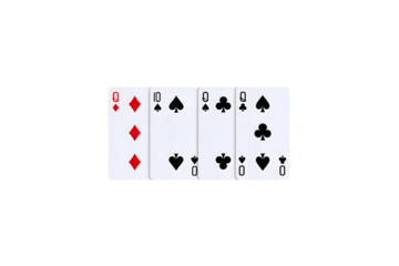 Playing cards queen ten spades clubs diamonds hearts on transparent background