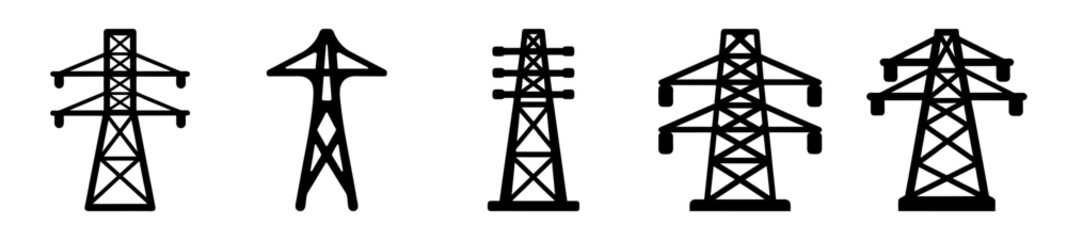 Silhouetted Electricity Pylons Variety Pack for Power Transmission Infrastructure Illustrations