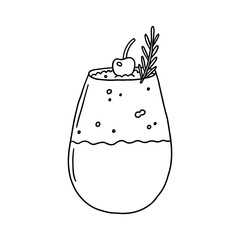 Summer glass drink cherry cocktail. Cocktail fruit beverage juice for menu. Doodle sketch vector illustration