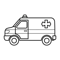 Fototapeta premium Black And White Outline Drawing Of An Ambulance Side View vehicle emergency