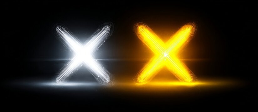Glowing White And Yellow X Letter Design On Black Background