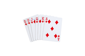 Royal flush playing cards diamonds poker game ace king on transparent background