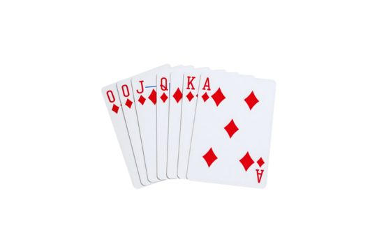 Royal flush playing cards diamonds poker game ace king on transparent background - Powered by Adobe