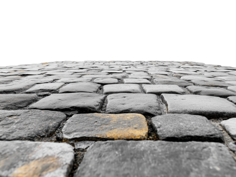 a cobblestone road in perspective on a transparent background