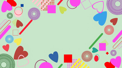 Abstract digital art illustration design background and texture with various heart square and...