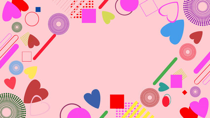 Abstract digital art illustration design background and texture with various heart square and...