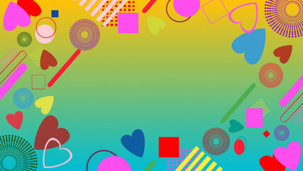 Abstract digital art illustration design background and texture with various heart square and circle shapes for wallpaper frame and invitation. Selective focus