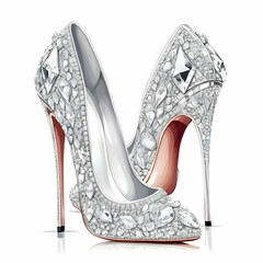 Elegant pair of high heel shoes with pointed toes and glossy finish isolated on white background