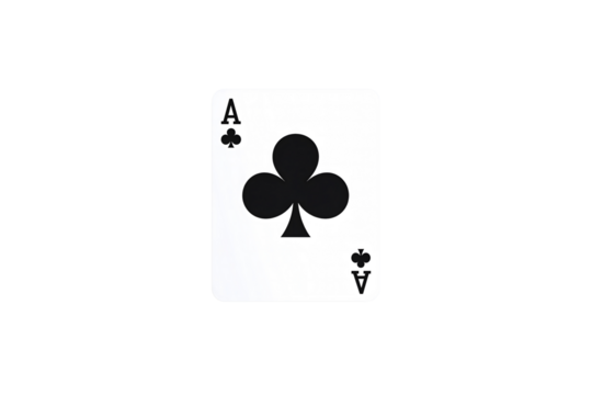 Ace of clubs playing card simple black white design on transparent background