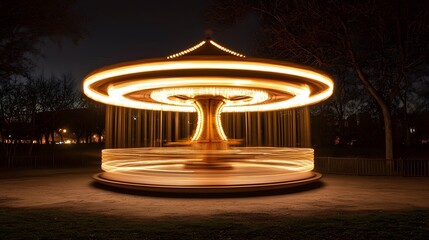 A long exposure of a spinning carousel at night