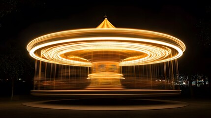 A long exposure of a spinning carousel at night