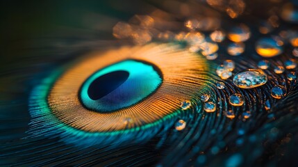 A macro photo of a vibrant peacock feather