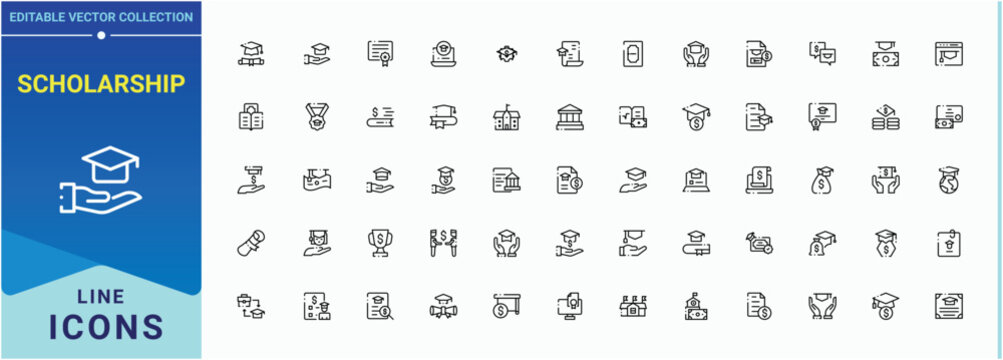 Scholarship line icon set. UI icons set in a thin style. Graduation icon set. Contains such icons as graduate, learn, university, education, scholar and more.