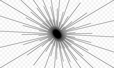 abstract black radial exploding lines on transparent background