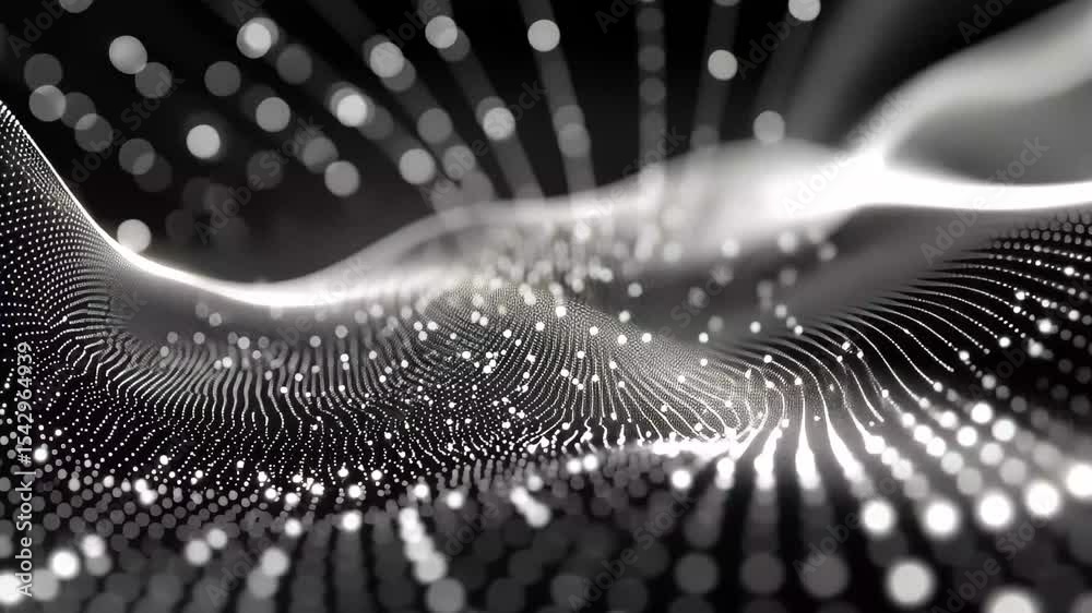 Poster dynamic abstract particle wave with dot connection illustrating fluid motion and energy, abstract pa