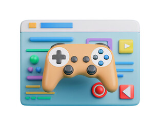 3D gaming controller icon with online platforms