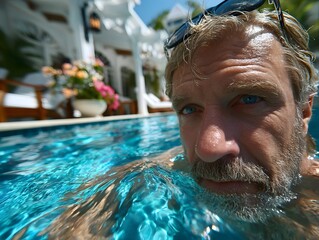 Man swimming poolside luxury resort