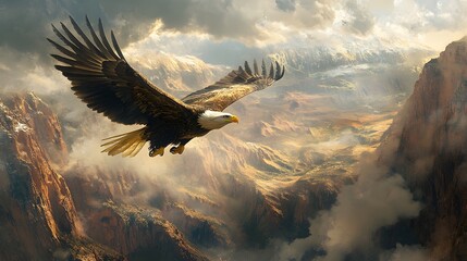 A majestic eagle soaring over the Grand Canyon