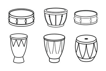 Drum  line art vector, Black outline Drum vector bundle 