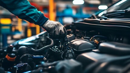 A mechanic inspecting the engine of a car