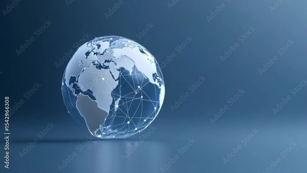 Poster global network: a 3d rendered image of a delicate glass globe, showcasing the world interwoven with 