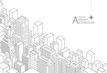 3D illustration of imaginative abstract urban architecture in linear perspective.