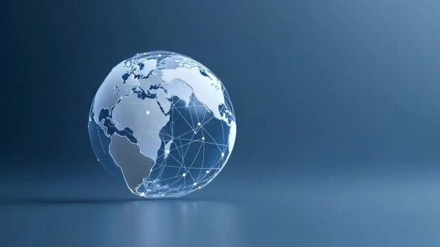 Global Network: A 3D rendered image of a delicate glass globe, showcasing the world interwoven with a network of digital connections, a visual metaphor for interconnectedness, data.