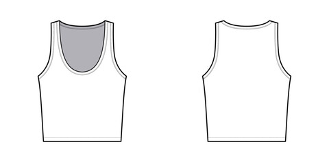 Sleeveless Shirt, Tank Top- Front and Back View- Fashion Vector Illustration- CAD Vector Illustration