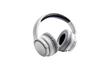 Stylish wireless headphones modern design grey white on transparent background