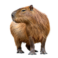 Fototapeta premium A wild brown furry mammal, like a rodent or a small wild dog, isolated on a white background