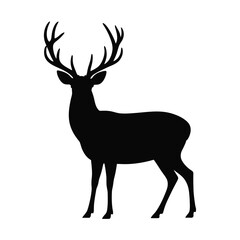 Obraz premium Black Silhouette Standing Deer Large Antlers White Background vector