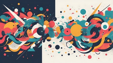 Fototapeta premium Abstract chaos vs order illustration, flat style using structured and random elements side by side