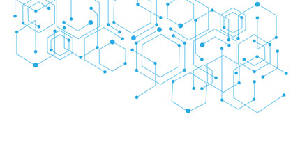 Technology  blue hexagon diagram concept. High-tech hexagon geometric connection system.Vector abstract technology on a white background.