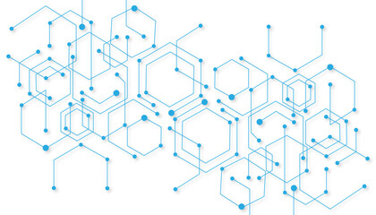 Obraz premium Technology blue hexagon diagram concept. High-tech hexagon geometric connection system.Vector abstract technology on a white background.