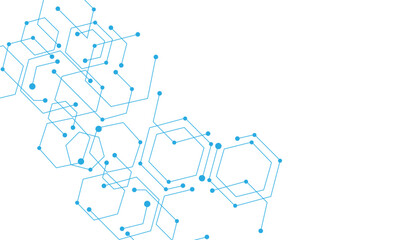 Obraz premium Technology blue hexagon diagram concept. High-tech hexagon geometric connection system.Vector abstract technology on a white background.