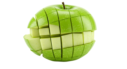 Green apple sliced into cubes, a creative and artistic food still life