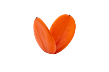 Two halves of a ripe orange persimmon fruit red cut on transparent background