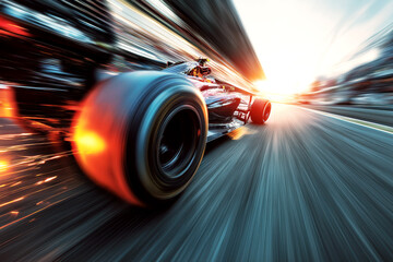 rear wheel of sports racing car formula one racing on the track close-up