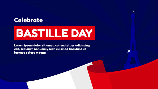 Bastille Day greeting template horizontal background with Eiffel tower and France flag perfect for celebrate Bastille Day on July 14 - Powered by Adobe