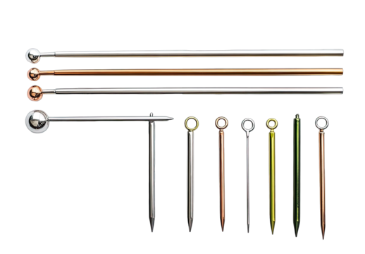 Metal rods and spheres in various colors