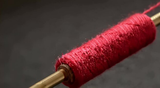 Red thread spool on a metal rod