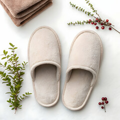 Pair of casual slippers with soft sole and open-toe design isolated on white background