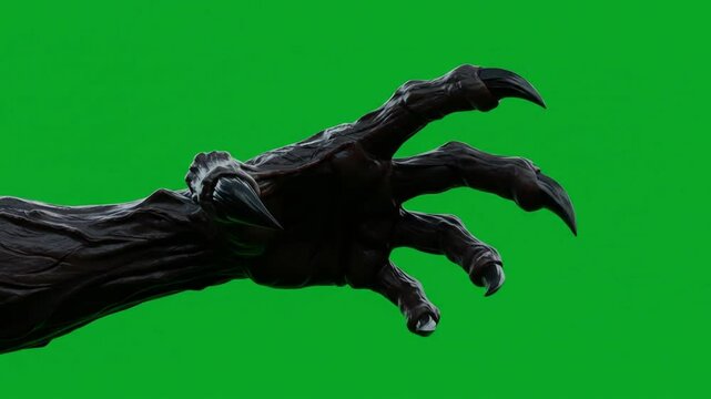 Aggressive dark hand with claws against green screen