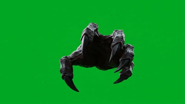 Aggressive dark clawed hand isolated green screen