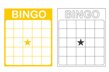 Bingo card template blank with star, luck lotto board game. Bingo ticket empty. Bingo icon, for numbers. 