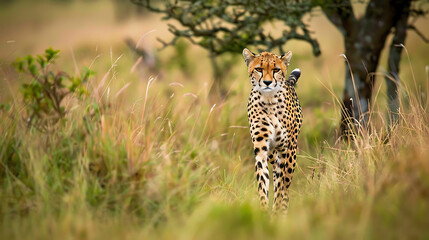 cheetah gracefully walking in a savannah