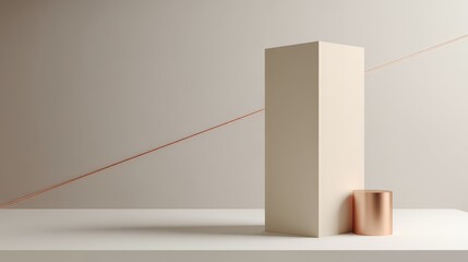 Abstract geometric shapes on a minimalist display table.