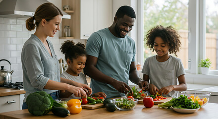 Happy Family Cooking Together in the Kitchen A Healthy Meal Prep
