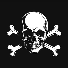 A skull and crossbones emblem set against a black backdrop, often associated with warnings or hazards.